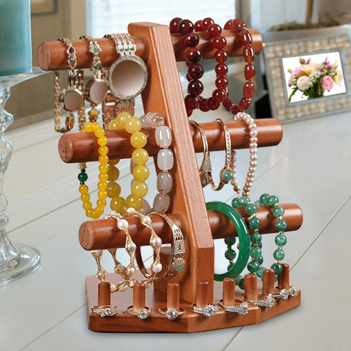 TOPNEW 4 Tier Wooden Bracelet Holder, Bangle Watch Necklace Display Storage Jewelry  Holder Stand Display Organizer, Brown : Amazon.in: Jewellery