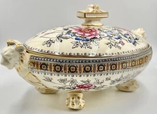 RARE 1882 ANTIQUE COPELAND AESTHETIC MOVEMENT VEGETABLE BOWL; 2 2014; LION HEADS