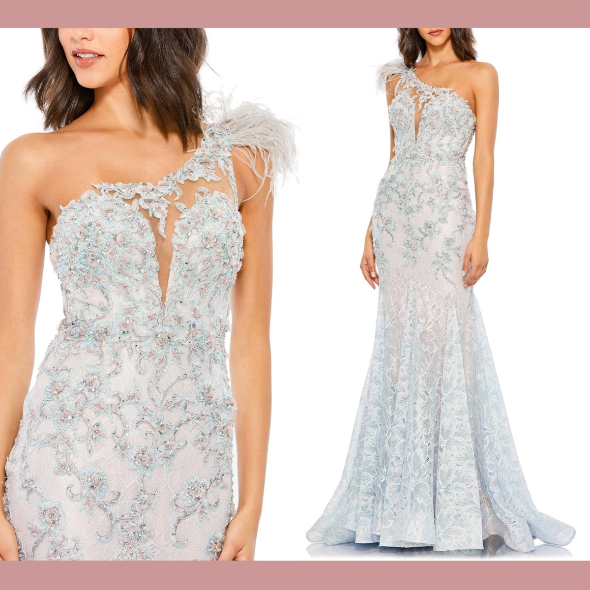 NWD $998 Mac Duggal [ 10 ] 79264 Embroidered Feathered One