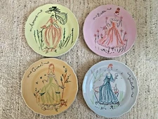 Set of 4 Unique Plates - Drawing and Italian Word on Each