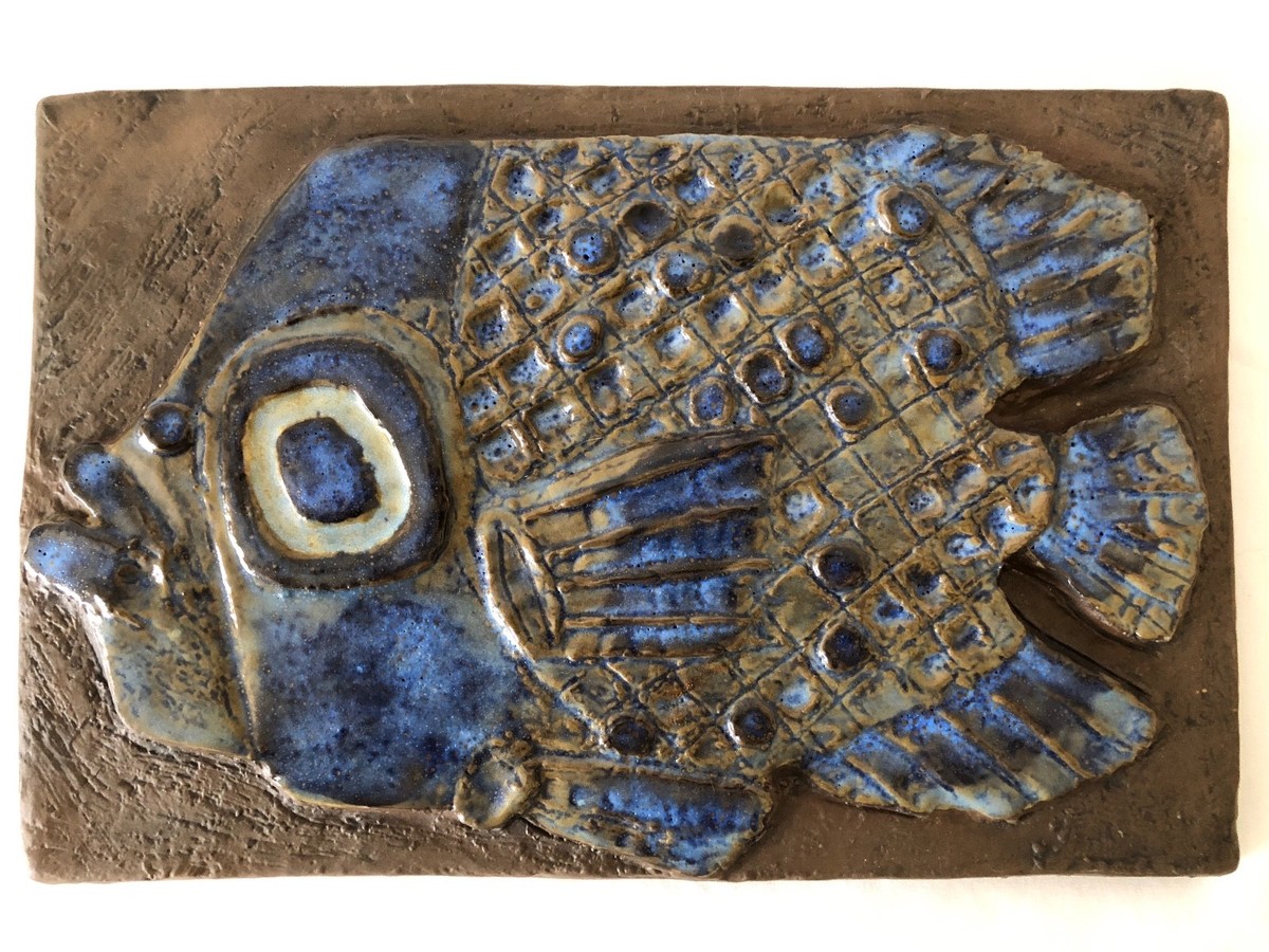 ＊Mermaid and Big fish＊ALUMINIA. Cop Aluminia Royal Copenhagen Wall Plaque Fish Motif Vintage 1960s