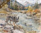 Norwegian Elkhound watercolor painting by a serene mount 8x10 Print