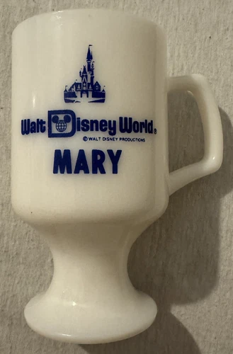 VINTAGE WALT DISNEY WORLD "Mary" MILK GLASS Footed Pedestal Coffee Cup Mug 5.5”