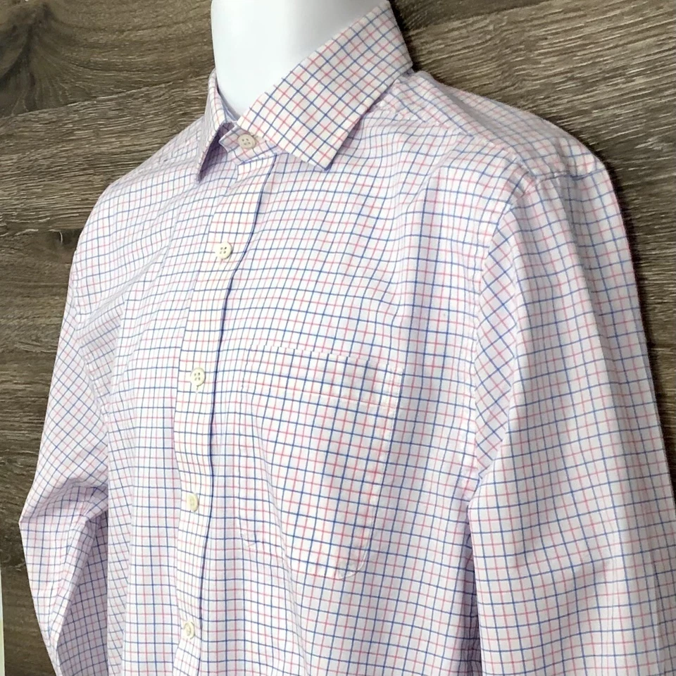 Camisa Cooper Vineyard Vines Hombres Premium 120 Algodón Rosa Azul A Cuadros Manga Larga S Foto 2 de 4