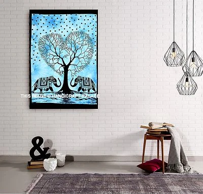 Tapisserie Murale Arbre De Vie Mandala Indien Éléphant Amour Décor Ethnique Art - Photo 1/3