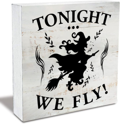 Rustic Tonight We Fly Wood Box Sign Country Halloween Wooden Box Sign Farmhouse