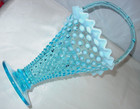 FENTON"60%SALE"1940's"BLUE"OPALESCENTGLASS"GIANT HOBNAIL"12"TALL"BASKET~MINT — photo 5