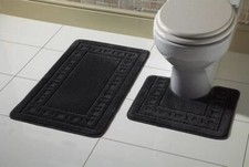 MIAMI BATH MAT PEDESTAL SET NON SLIP SOFT TOILET ABSORBENT BATHROOM RUGS 2 PIECE