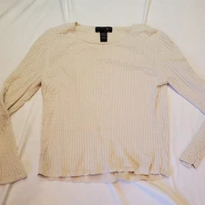 GEOFFREY BEENE SPORT Cream Textured Silk Cotton Long Sleeve Sweater Top L