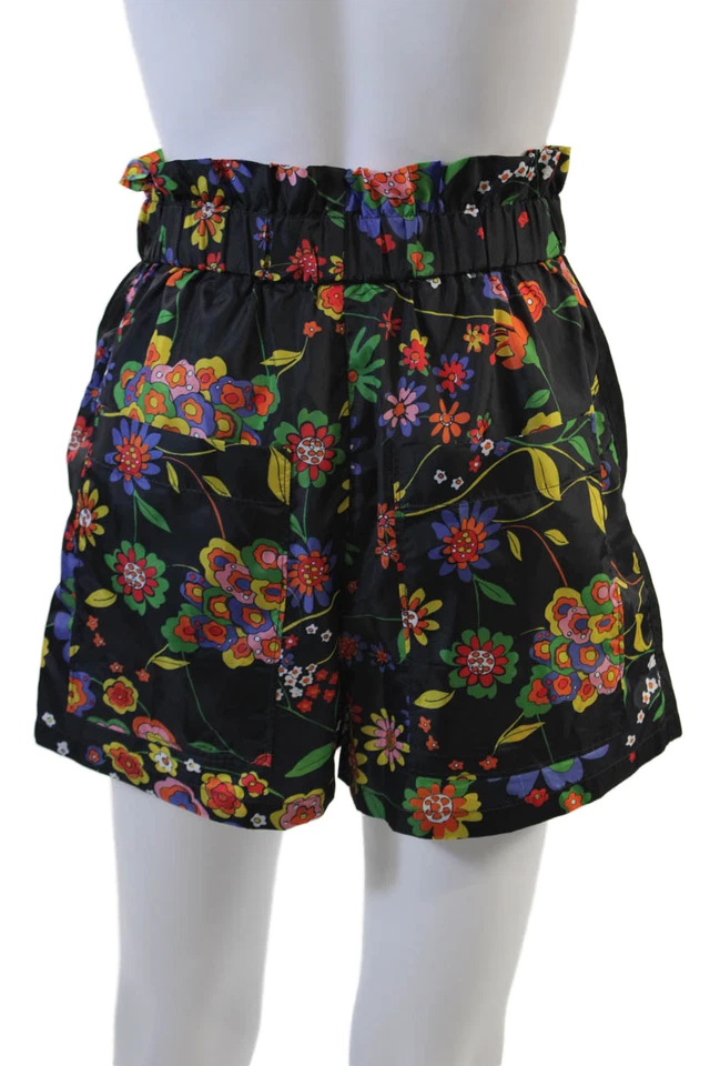 Mini Pantalones Cortos Tibi Para Mujer Estampado Floral Detalle Volantes Negros Multi Talla XS Foto 3 de 4