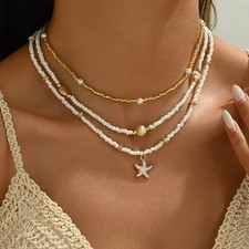 Bohemian Beaded Choker Necklace Starfish Shell Style Pendant Beach Summer Jewelr