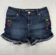 NEW Cat  Jack Girls Cherry Jean Denim Ruffle Shorts Size XL 14/16 Summer Casual