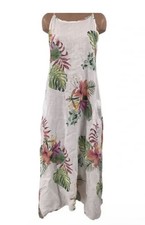 Lungo L'arno 100% Linen Floral Hawaiian Dress Pockets Made In Italy. Size M