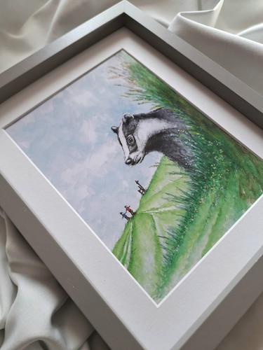 Original Hand Painted Watercolour Print of a Sussex South Downs Badger - Picture 3 of 6