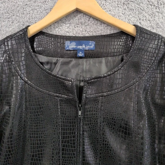 Chaqueta texturizada de cuero sintético negra XL estilo Susan Graver para mujer mangas 3/4 Foto 3 de 4