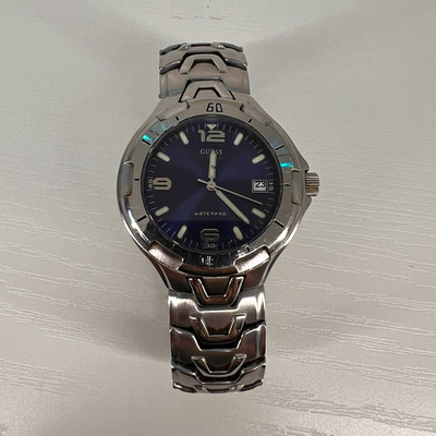GUESS Waterpro Men's Blue Dial Silver Stainless Steel Bracelet Watch Date 100m