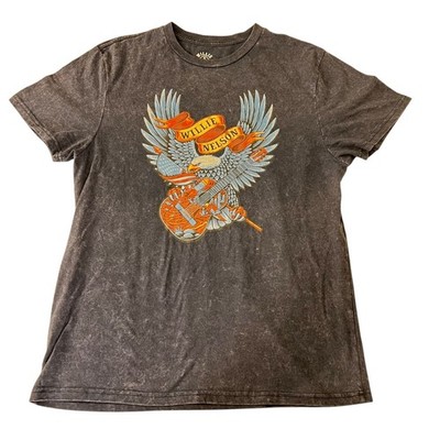 WILLIE NELSON Eagle Guitar Shirt MEDIUM Licensed Country Music Gray Acid Wash