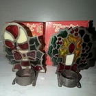 Tiffany-Style Glo-Candle Stained Glass Christmas Candle Holders Set of 2 Boxed
