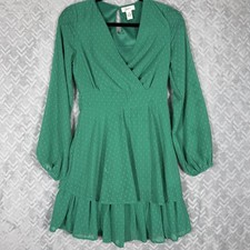 Anthropologie Japna Green Ruffle Mini Dress Small V-Neck Flowy Fairy Cottagecore