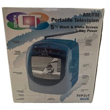 Vintage Black White 5 1/2" GPX TVP2 Portable TV w AM FM Radio Blue