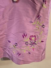 Vintage Floral Embroidered Silk Midi Skirt Purple Womens 12 Fairy Whimsy Y2K