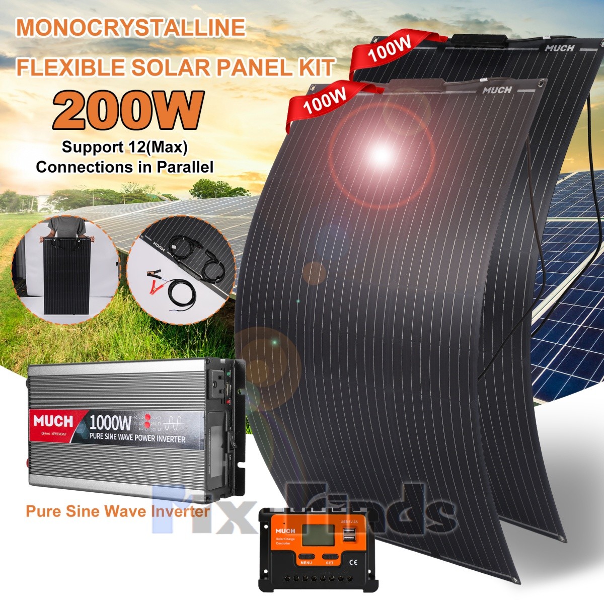 Flexible Solar Panel Kit Real Watt High Efficiency Power Cha