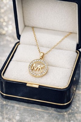 Michael Kors Damen Halskette MK Anhänger Collier Silber Gold Strass Zirkonia NEU