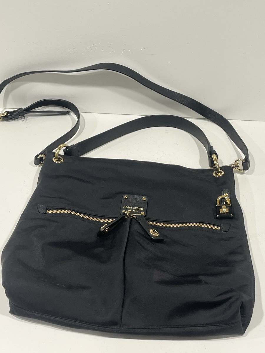 【大幅値下げ】Henri Bendel 黒 ショルダーバッグ Henri Bendel Coated Canvas Double Handle Black Crossbody Shoulder