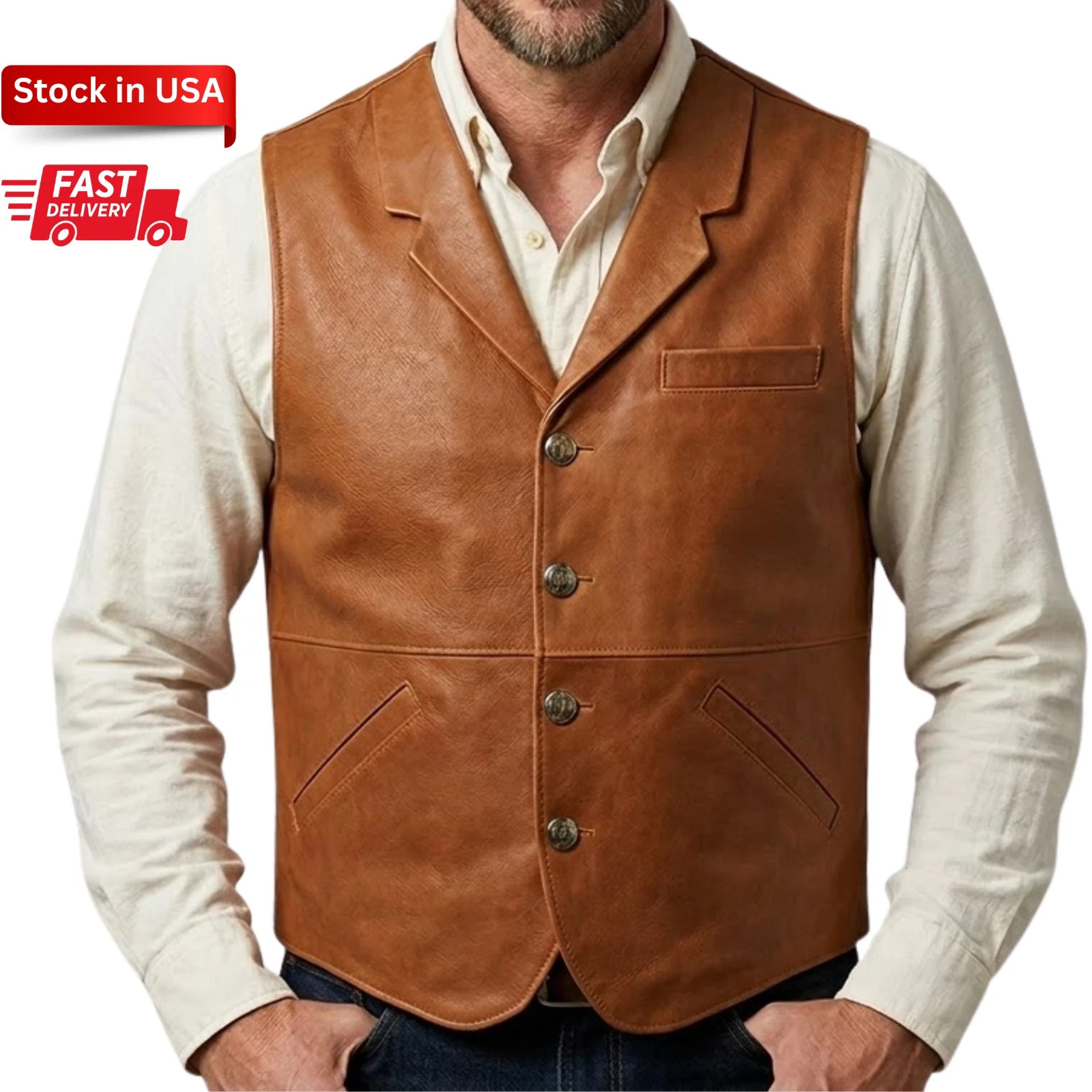 Men Genuine Leather Vest Cowboy Western Waistcoat Brown Vintage Biker Style Slim image 6