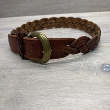 Vintage Hand-Braided Leather Belt Made in USA Solid Brass Buckle Sz 30-33