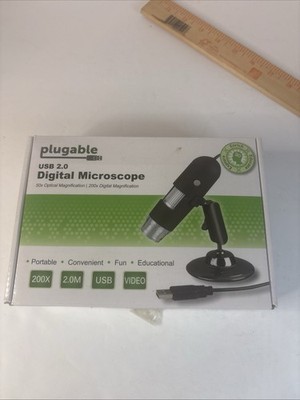 Plugable USB 2.0 Digital Microscope 200x w/Stand And Box Untested Missing CD/Man