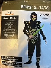Halloween Costume Boys' Size XL 14-16 Skull Ninja Black w/ Gold 6 Piece Set