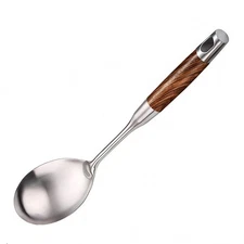 Large Serving Spoons for Buffet - Stainless Steel Spoons with Wooden Handle -...