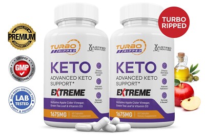 Turbo Ripped Keto ACV Extreme Pills 1675MG Stronger Thn Gummy Keto Support  2Pck