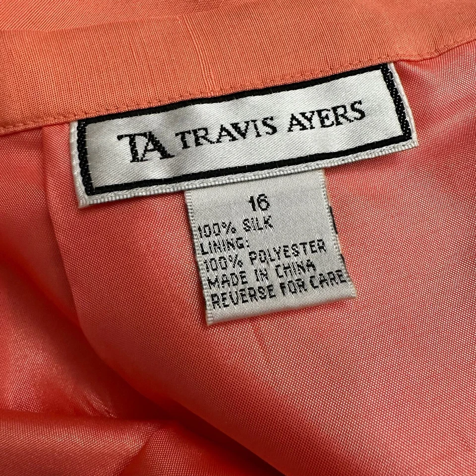 Travis Ayers Womens Silk Skirt Size 16 Coral Knee Length Quiet Luxury Classic - Image 3 of 4