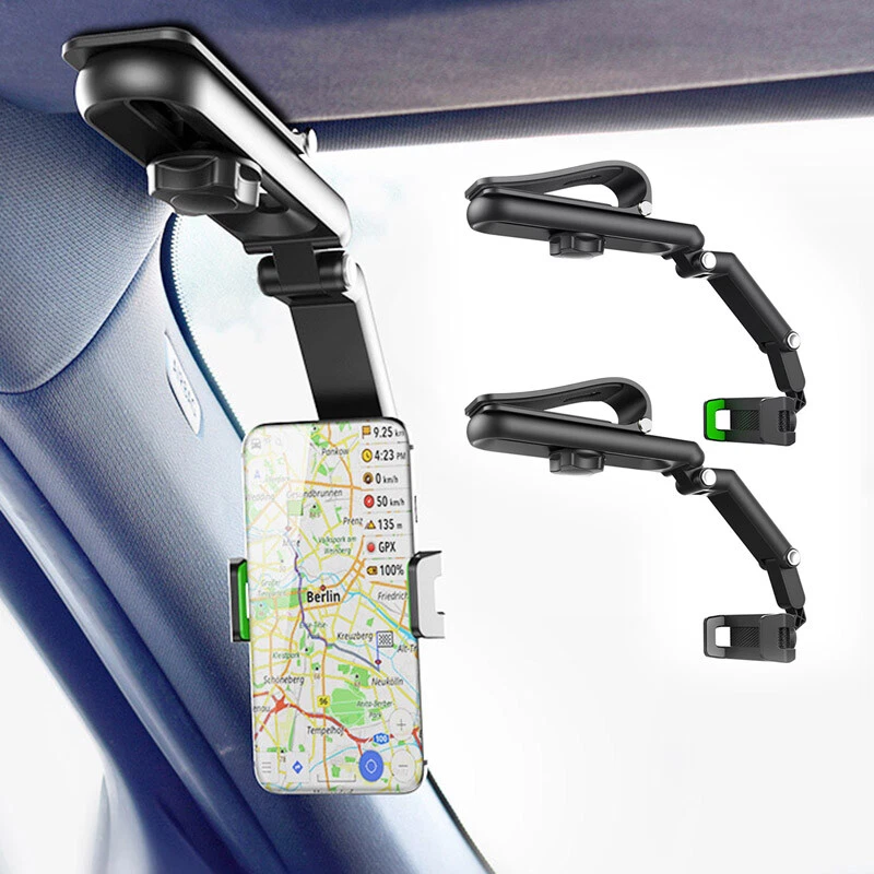 Multifunction 360°Rotation Phone Holder Car Rearview Mirror Sun Visor Mount Clip - Image 3 of 4