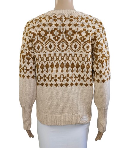 NSF Beige Elsa Intarsia Distressed Crew Neck Boyfriend Sweater Sz S - Picture 5 of 6
