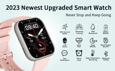 Smart Watch For Women PINK 1.96'' Display Fitness Tracker Body Temperature O2