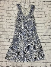 Loft Blue Black White Zebra Print Empire Waist Sleeveless Sundress S