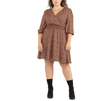 Black Tape Womens Trendy Plus Size X Floral Smocked Solid Dress Long Sleeves $79