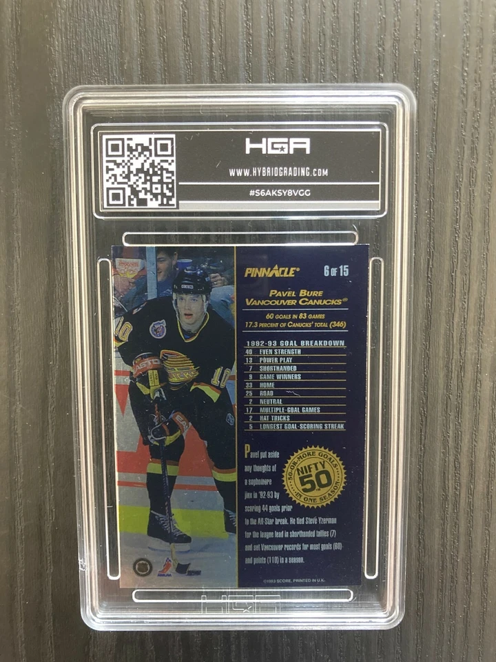 1993 PINNACLE NIFTY 50 PAVEL BURE CANUCKS HOCKEY CARD 6/15 POP 1 RARE HGA 8.5 - Image 2 of 2