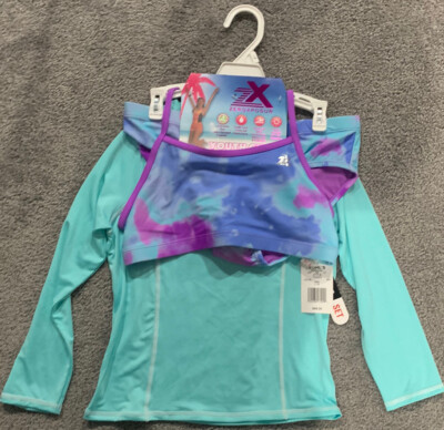 NWT Zeroxposur Girls 3 piece swimsuit set Size 14- Bikini/ Long