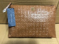 Tommy Hilfiger Faux Leather Logo Print - Cosmetic Zip Bag Clutch  