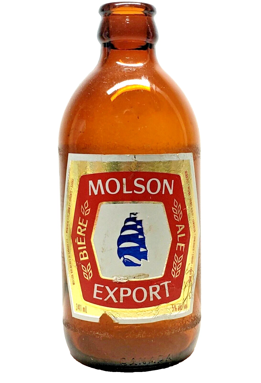 1970s Molson Export Ale STUBBY Beer Bottle   Fair Good   Vintage Canada Beer