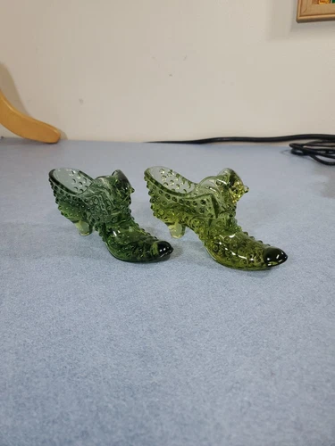 Two Vintage Fenton Green Shoes Hobnail collection