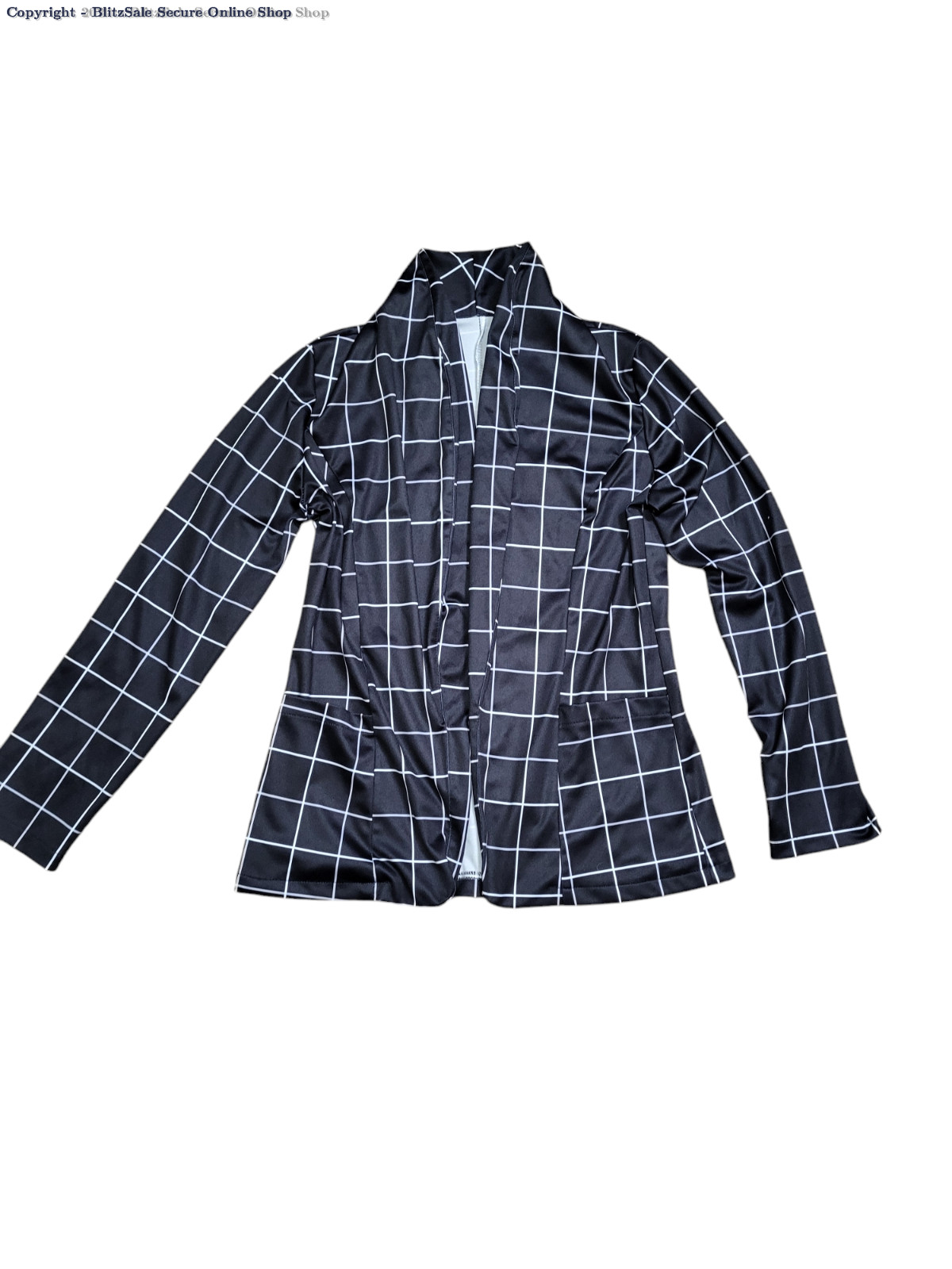 Women's Open Front Blazer Casual Lightweight Plaid Roll Up Sleeve Jacket Shirt