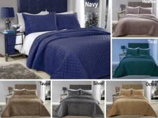 Image of Regent Crushed Velvet Bedspread Quilted Throw Blanket and Pillowshams 5 Colours