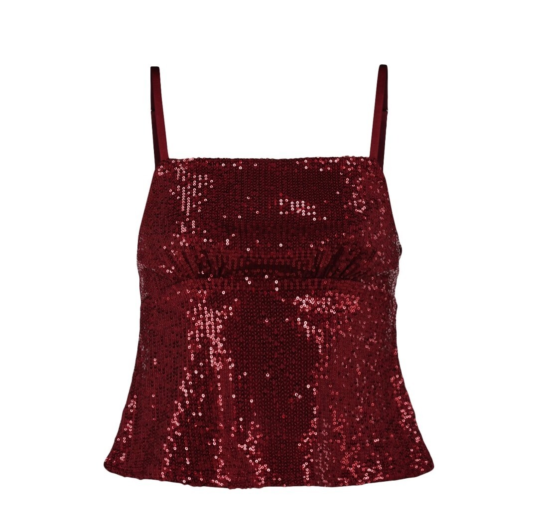 RED SPAGHETTI STRING SEQUENCED  DRESS TANK TOP  FOR WOMEN