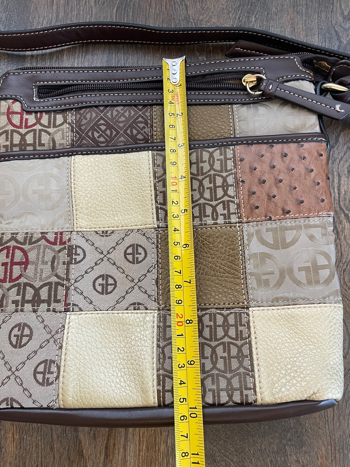 GIANI BERNINI Leather Canvas Logo Patchwork Cross… - image 3