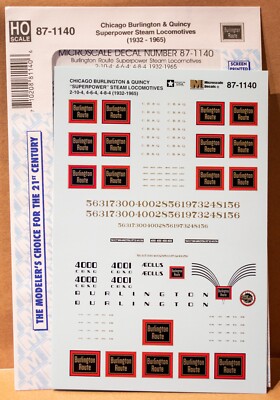 Microscale Decal HO  #87-1140 Chicago, Burlington & Quincy - CB&Q -- Superpower